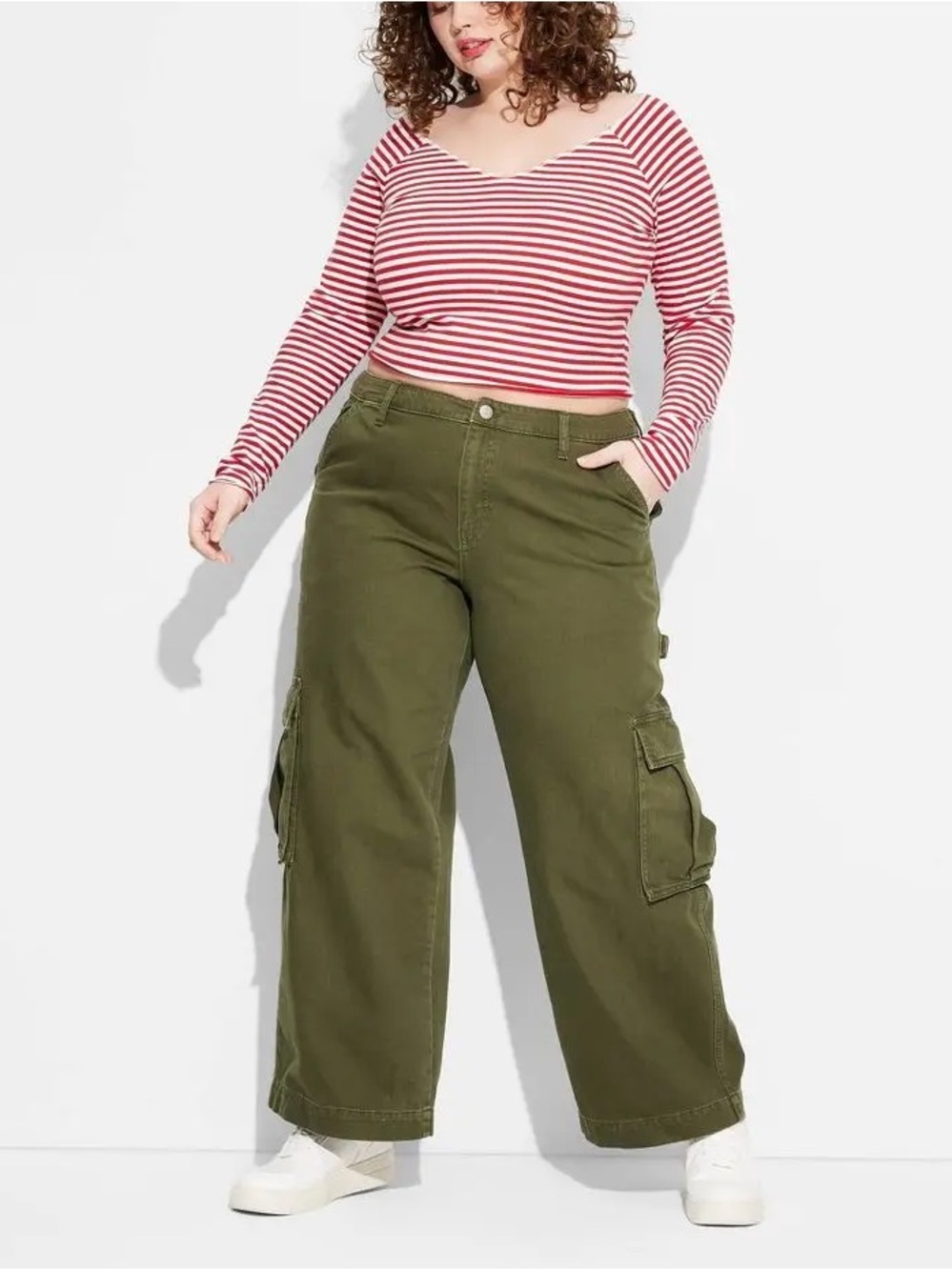 Wild Fable Olive Green Cargo Baggy Jeans Size 6